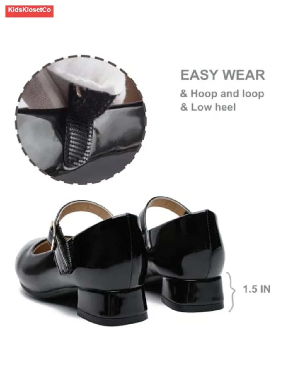 Girls Mary Jane Dress Shoes Low Heel Party Wedding Flats Round Toe Hook & Loop